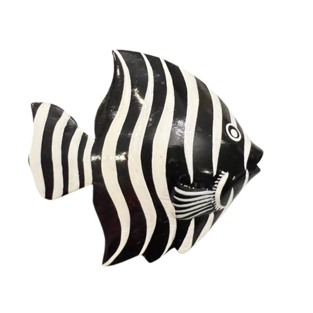 Vintage Hand Painted Wooden Brooch Striped Angel Fish Tropical 3”